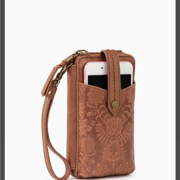 THE SAK Silverlake Smartphone Crossbody - Tobacco Floral Embossed Leather - Picture 7 of 11